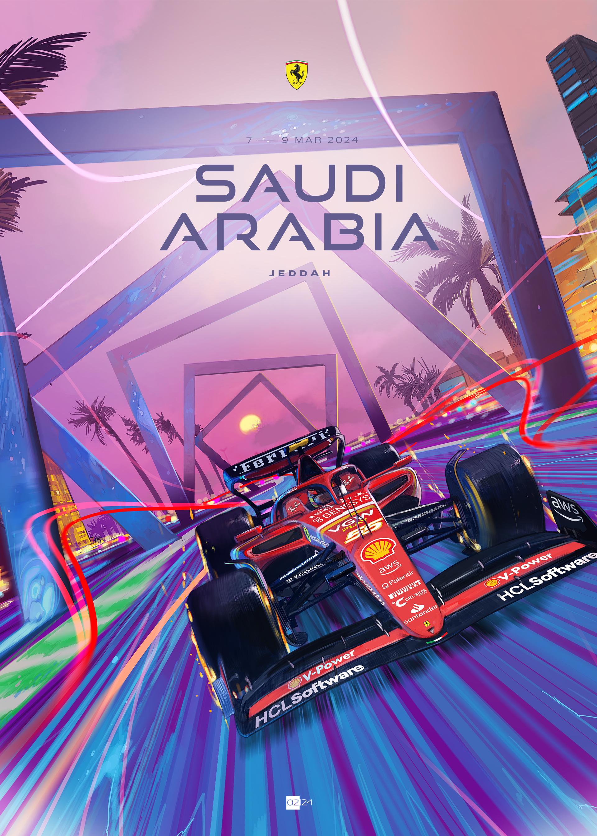 2024 f1 ferrari cover art race poster saudi arabia